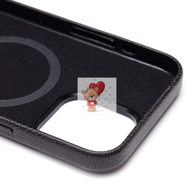 Чехол-накладка для Apple iPhone 15 Pro Max Натуральная кожа (черный) Cellis SM031 SafeMag