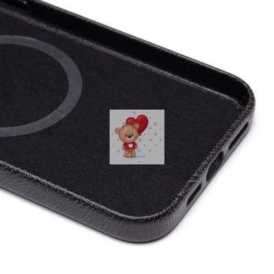 Чехол-накладка для Apple iPhone 15 Pro Max Натуральная кожа (черный) Cellis SM031 SafeMag