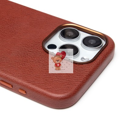 Чехол-накладка для Apple iPhone 15 Pro Max Натуральная кожа (коричневый) Cellis SM031 SafeMag