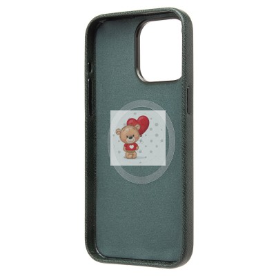 Чехол-накладка для Apple iPhone 15 Pro Max Натуральная кожа (темно-зеленый) Cellis SM031 SafeMag