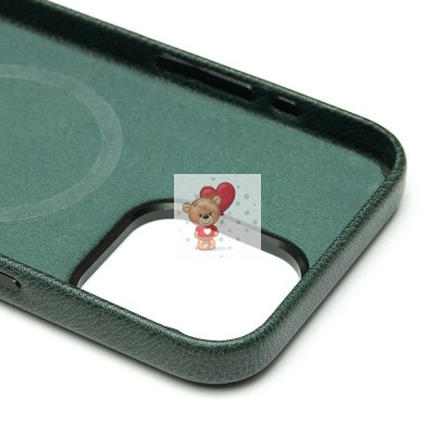 Чехол-накладка для Apple iPhone 15 Pro Max Натуральная кожа (темно-зеленый) Cellis SM031 SafeMag