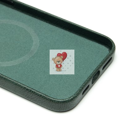 Чехол-накладка для Apple iPhone 15 Pro Max Натуральная кожа (темно-зеленый) Cellis SM031 SafeMag