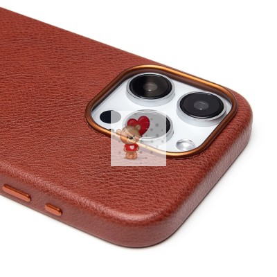 Чехол-накладка для Apple iPhone 15 Pro Натуральная кожа (коричневый) Cellis SM031 SafeMag