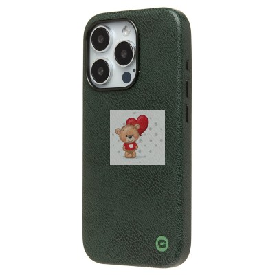 Чехол-накладка для Apple iPhone 15 Pro Натуральная кожа (темно-зеленый) Cellis SM031 SafeMag