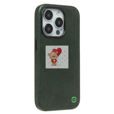 Чехол-накладка для Apple iPhone 15 Pro Натуральная кожа (темно-зеленый) Cellis SM031 SafeMag