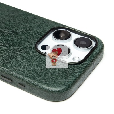 Чехол-накладка для Apple iPhone 15 Pro Натуральная кожа (темно-зеленый) Cellis SM031 SafeMag