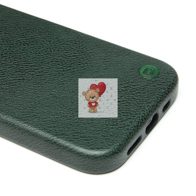 Чехол-накладка для Apple iPhone 15 Pro Натуральная кожа (темно-зеленый) Cellis SM031 SafeMag