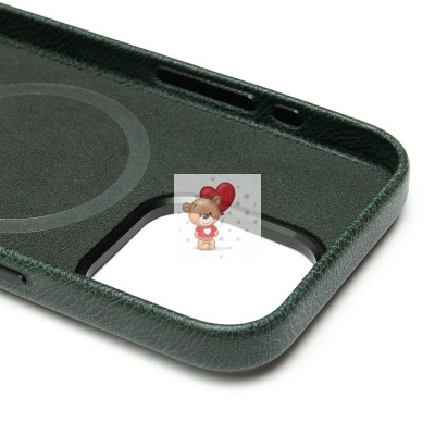 Чехол-накладка для Apple iPhone 15 Pro Натуральная кожа (темно-зеленый) Cellis SM031 SafeMag