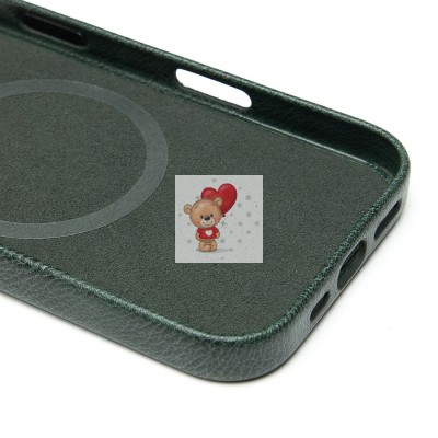 Чехол-накладка для Apple iPhone 16 Pro Натуральная кожа (темно-зеленый) Cellis SM031 SafeMag