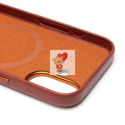 Чехол-накладка для Apple iPhone 16 Натуральная кожа (коричневый) Cellis SM031 SafeMag