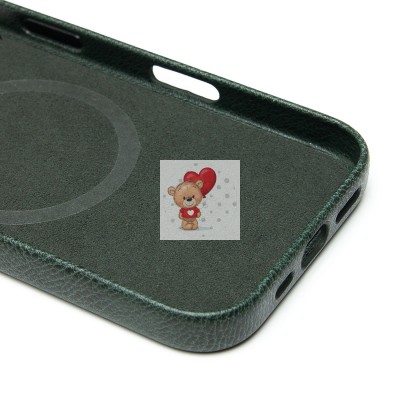 Чехол-накладка для Apple iPhone 16 Натуральная кожа (темно-зеленый) Cellis SM031 SafeMag