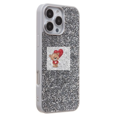 Чехол-накладка для Apple iPhone 16 Pro Max россыпь кристаллов (серебристый) PC071 POSH SHINE