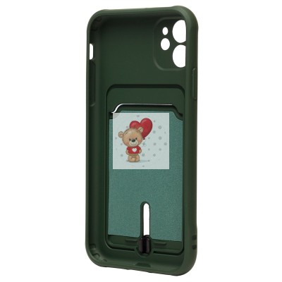 Чехол-накладка для Apple iPhone 11 (темно-зеленый) - SC304 с картхолдером