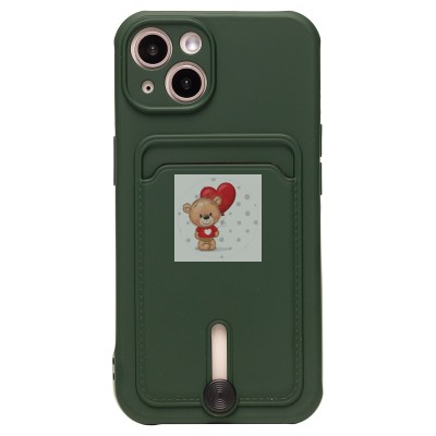 Чехол-накладка для Apple iPhone 13 (темно-зеленый) - SC304 с картхолдером