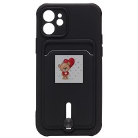 Чехол-накладка для Apple iPhone 12 (черный) - SC304 с картхолдером
