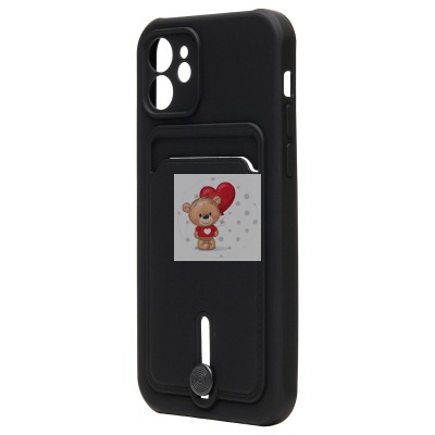 Чехол-накладка для Apple iPhone 12 (черный) - SC304 с картхолдером