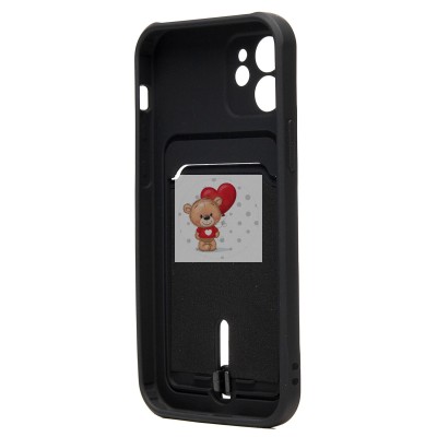 Чехол-накладка для Apple iPhone 12 (черный) - SC304 с картхолдером