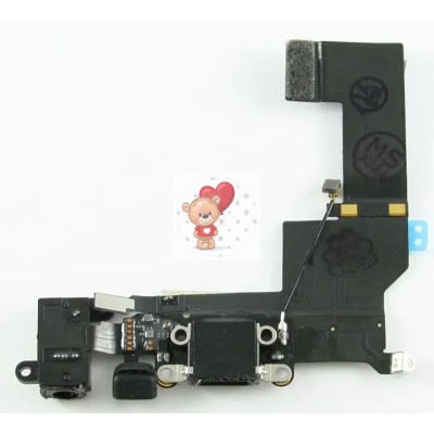 Шлейф для iPhone 5S на системный разъем/разъем гарнитуры/микрофон Черный