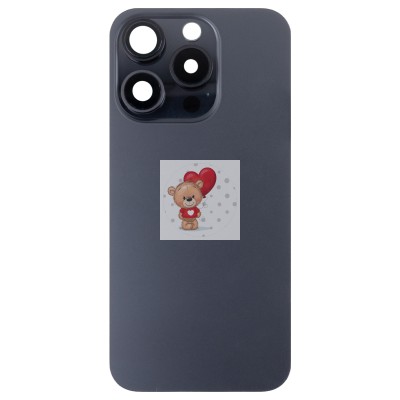 Задняя крышка для Applе iPhone 15 Pro в сборе со стеклом камеры (черная) (стекло, логотип) - Премиум
