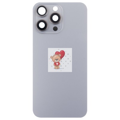 Задняя крышка для Apple iPhone 15 Pro Max в сборе со стеклом камеры (серая) (стекло, логотип) - Премиум