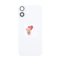 Задняя крышка для iPhone 16 в сборе со стеклом камеры Белый (стекло, логотип) - Премиум