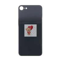 Задняя крышка для iPhone SE 2020 (черная) (стекло, широкий вырез под камеру, логотип) - Премиум