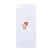 Задняя крышка для iPhone SE 2020 (белая) (стекло, широкий вырез под камеру, логотип) - Премиум