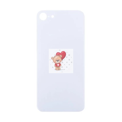 Задняя крышка для iPhone SE 2020 (белая) (стекло, широкий вырез под камеру, логотип) - Премиум