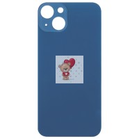 Задняя крышка для Applе iPhone 13 (синяя) (стекло, узкий вырез под камеру, логотип)