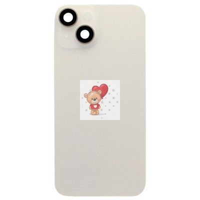 Задняя крышка для Apple iPhone 14 в сборе со стеклом камеры (белая) (стекло, логотип) - Премиум