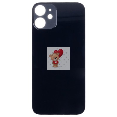 Задняя крышка для iPhone 12 mini Черный (стекло, широкий вырез под камеру, логотип) - Премиум