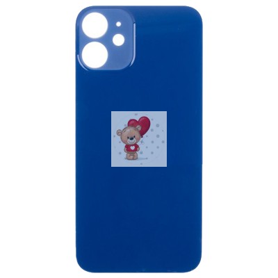 Задняя крышка для iPhone 12 mini Синий (стекло, широкий вырез под камеру, логотип) - Премиум