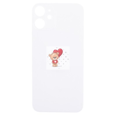 Задняя крышка для iPhone 12 mini Белый (стекло, широкий вырез под камеру, логотип) - Премиум