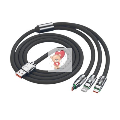 Кабель USB - 3 в 1 (Lightning + MicroUSB + Type-C) 6A, 1 м Черный