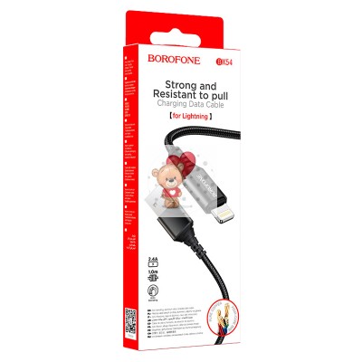 Кабель USB - Lightning Borofone BX54 (2.4A, оплетка нейлон) Черный