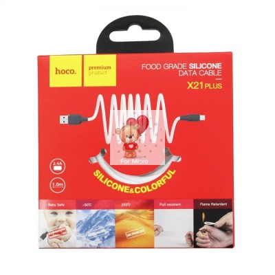 Кабель USB - MicroUSB Hoco X21 Plus (2.4A, силикон, термостойкий) Белый
