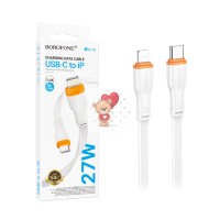 Кабель Type-C - Lightning Borofone BX118 (3A, 27W, PD, плоский) Белый