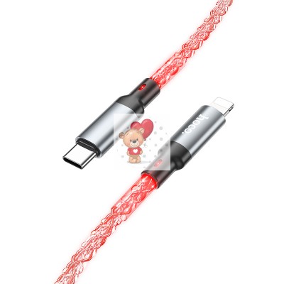 Кабель Type-C - Lightning Hoco U112 (3A, 20W, PD, прозрачный, светодиодный) Серый Кабель Type-C - Lightning Hoco U112 (3A, 20W, PD, прозрачный, светодиодный) Серый