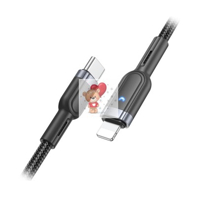 Кабель Type-C - Lightning Hoco U117 (3A, 20W, PD, интеллект. отключение, оплетка нейлон) Черный