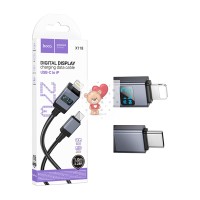 Кабель Type-C - Lightning Hoco X118 (3A, 27W, PD, оплетка нейлон, с дисплеем) Черный