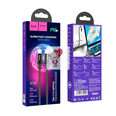 Кабель Type-C - Lightning Hoco X14 (3A, 20W, PD, оплетка нейлон) Черный