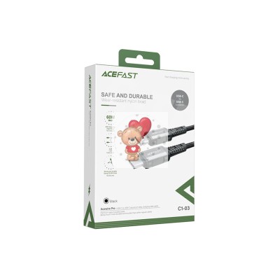 Кабель Type-C - Type-C Acefast C1-03 (3A, 60W, PD, оплетка нейлон, 1,2 м) Черный