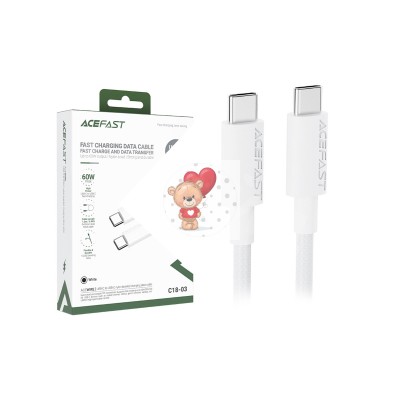 Кабель Type-C - Type-C Acefast C18-03 (3A, 60W, PD, оплетка нейлон, 1,2 м) Белый