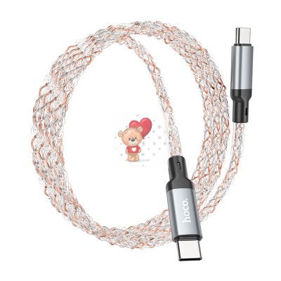 Кабель Type-C - Type-C Hoco U112 (3A, 60W, PD, прозрачный, светодиодный) Серый