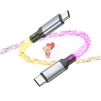 Кабель Type-C - Type-C Hoco U112 (3A, 60W, PD, прозрачный, светодиодный) Серый Кабель Type-C - Type-C Hoco U112 (3A, 60W, PD, прозрачный, светодиодный) Серый