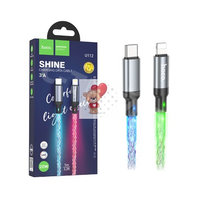 Кабель Type-C - Type-C Hoco U112 (3A, 60W, PD, прозрачный, светодиодный) Серый Кабель Type-C - Type-C Hoco U112 (3A, 60W, PD, прозрачный, светодиодный) Серый