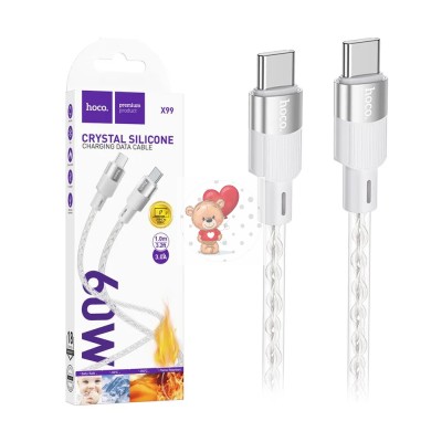 Кабель Type-C - Type-C Hoco X99 (3A, 60W, PD, прозрачный силикон, термостойкий) Серый