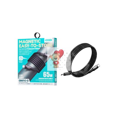 Кабель Type-C - Type-C Remax CB07 (65W, PD, оплетка нейлон, магнитное крепление, 1,2 м) Черный