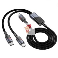 Кабель Type-C - 2 в 1 (Type-C + Type-C) Hoco U139 (5A, 100W, PD, оплетка ткань, 1,2 м) Черный