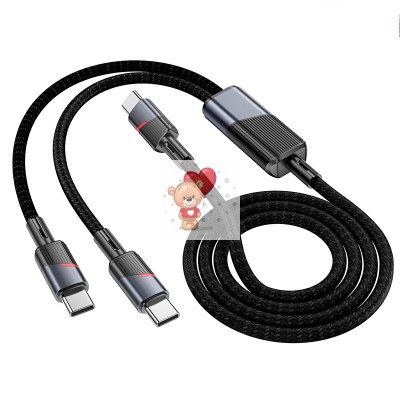 Кабель Type-C - 2 в 1 (Type-C + Type-C) Hoco U139 (5A, 100W, PD, оплетка ткань, 1,2 м) Черный